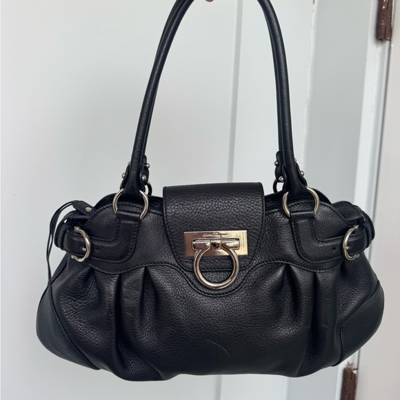Salvatore Ferragamo Handbags - Salvatore Ferragamo Black Leather Shoulder Bag Gancini Hardware Made in Italy